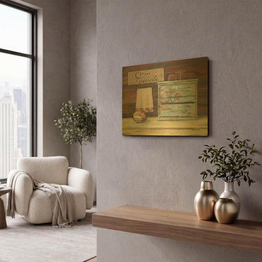 'Clean Towels' By Pam Britton Gold Metal Wall Art