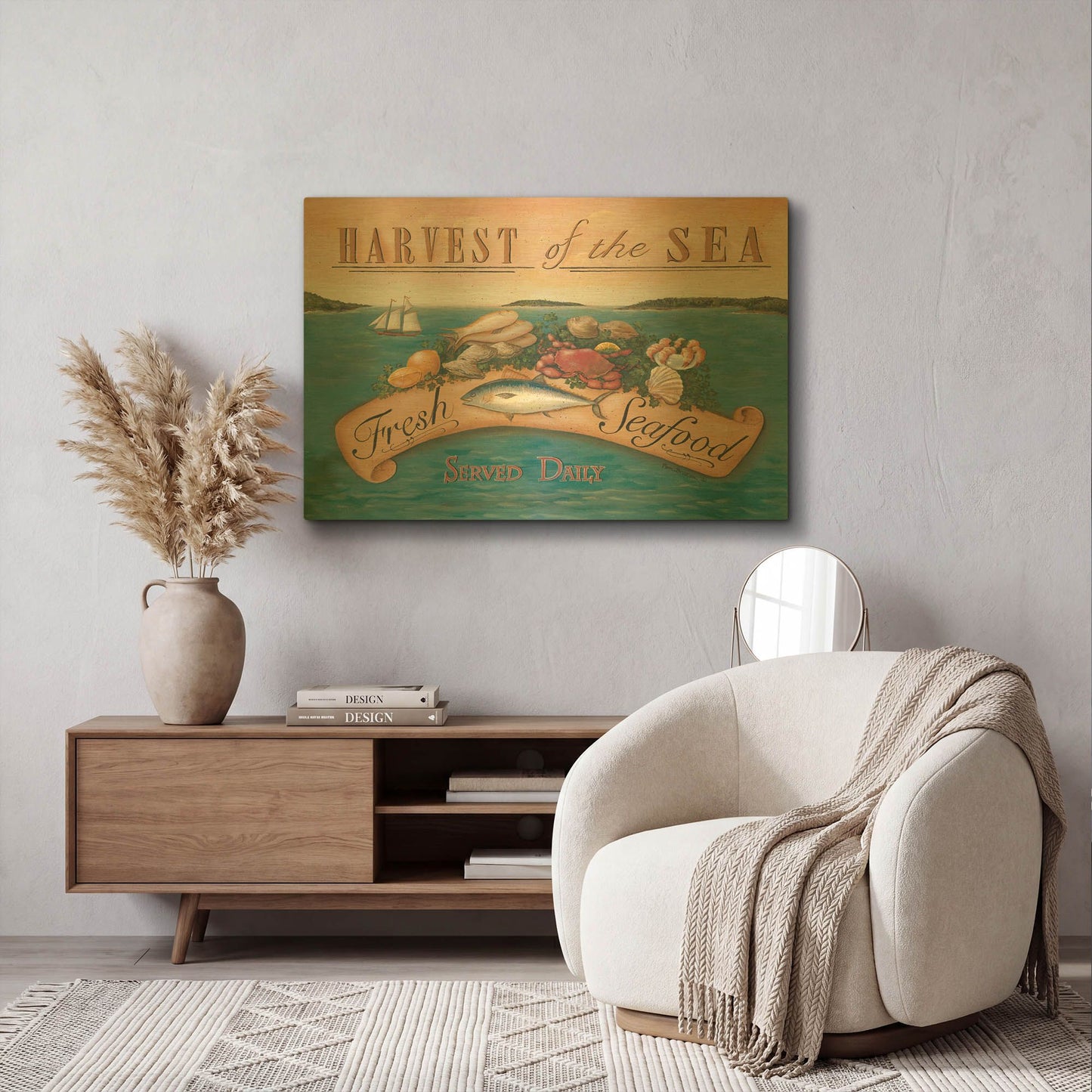 'Fresh Seafood' By Pam Britton Gold Metal Wall Art