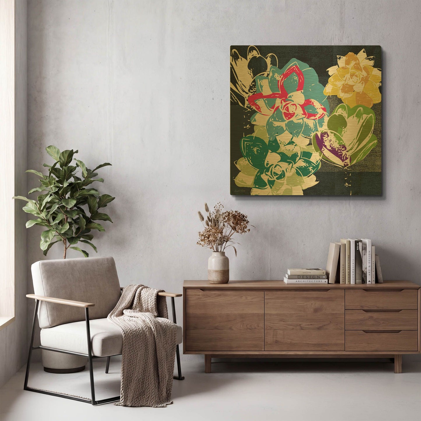 'Colorful Succulents II' By Linda Woods Gold Metal Wall Art