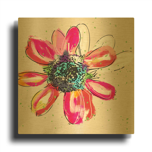 'Colorful Daisy' By Linda Woods Gold Metal Wall Art
