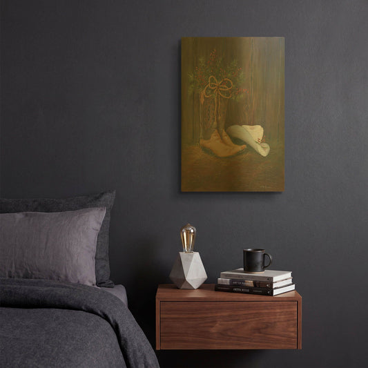 'Cowboy Christmas' By Pam Britton Gold Metal Wall Art