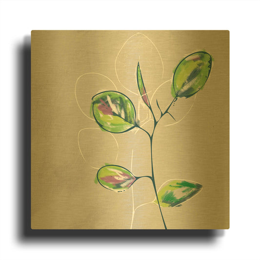 'Eucalyptus on Sand' By Linda Woods Gold Metal Wall Art