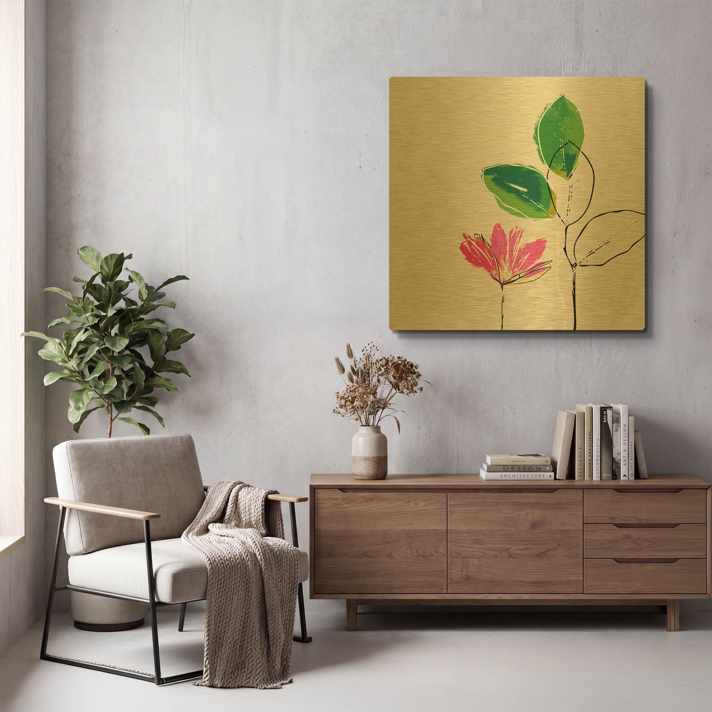 'Spring Flower' By Linda Woods Gold Metal Wall Art