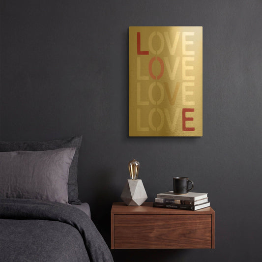 'Love Stencil' By Linda Woods Gold Metal Wall Art