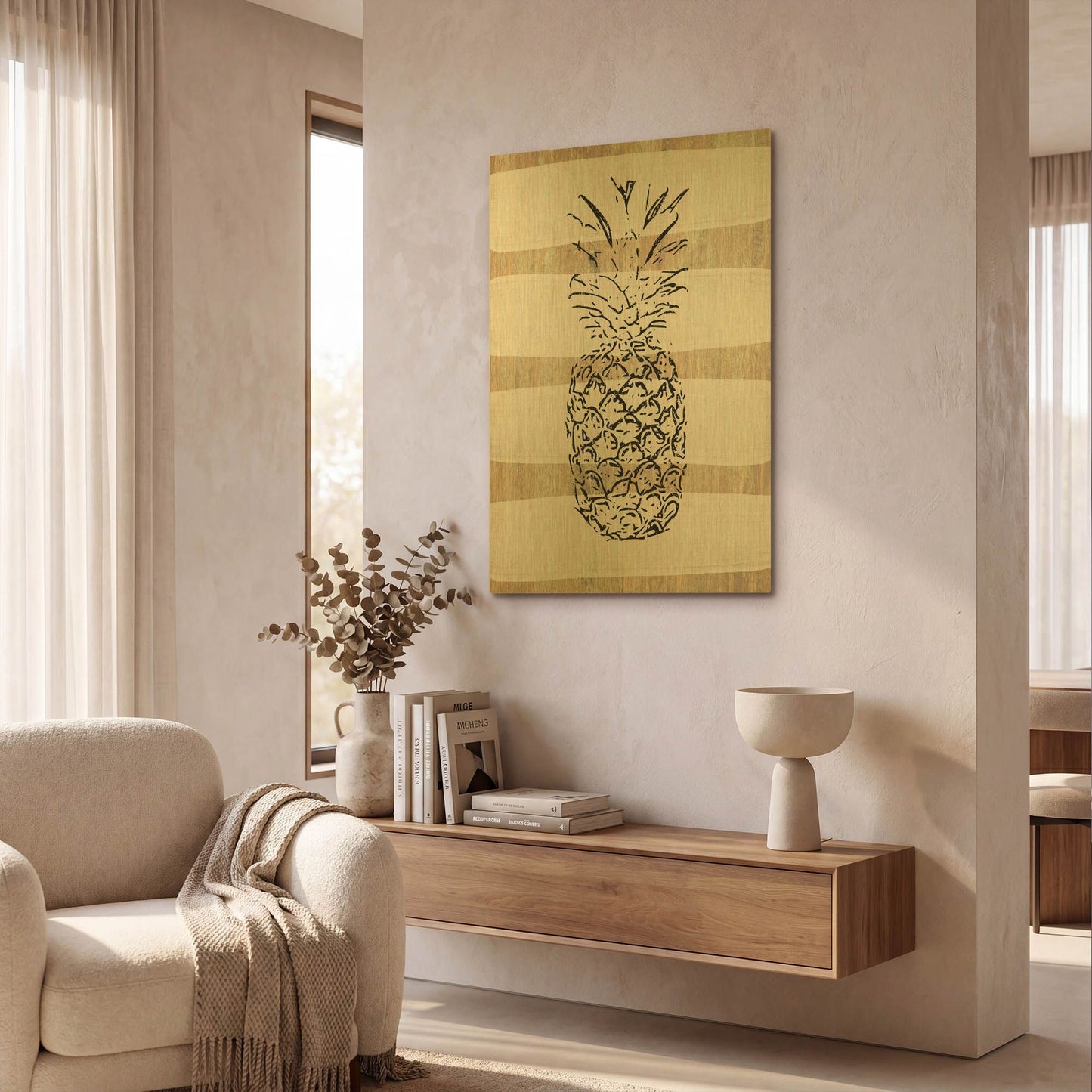 'Simple Stripes Pineapple' By Linda Woods Gold Metal Wall Art