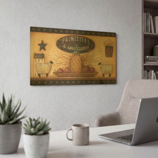 'Primitives & Antiques Shelf' By Pam Britton Gold Metal Wall Art