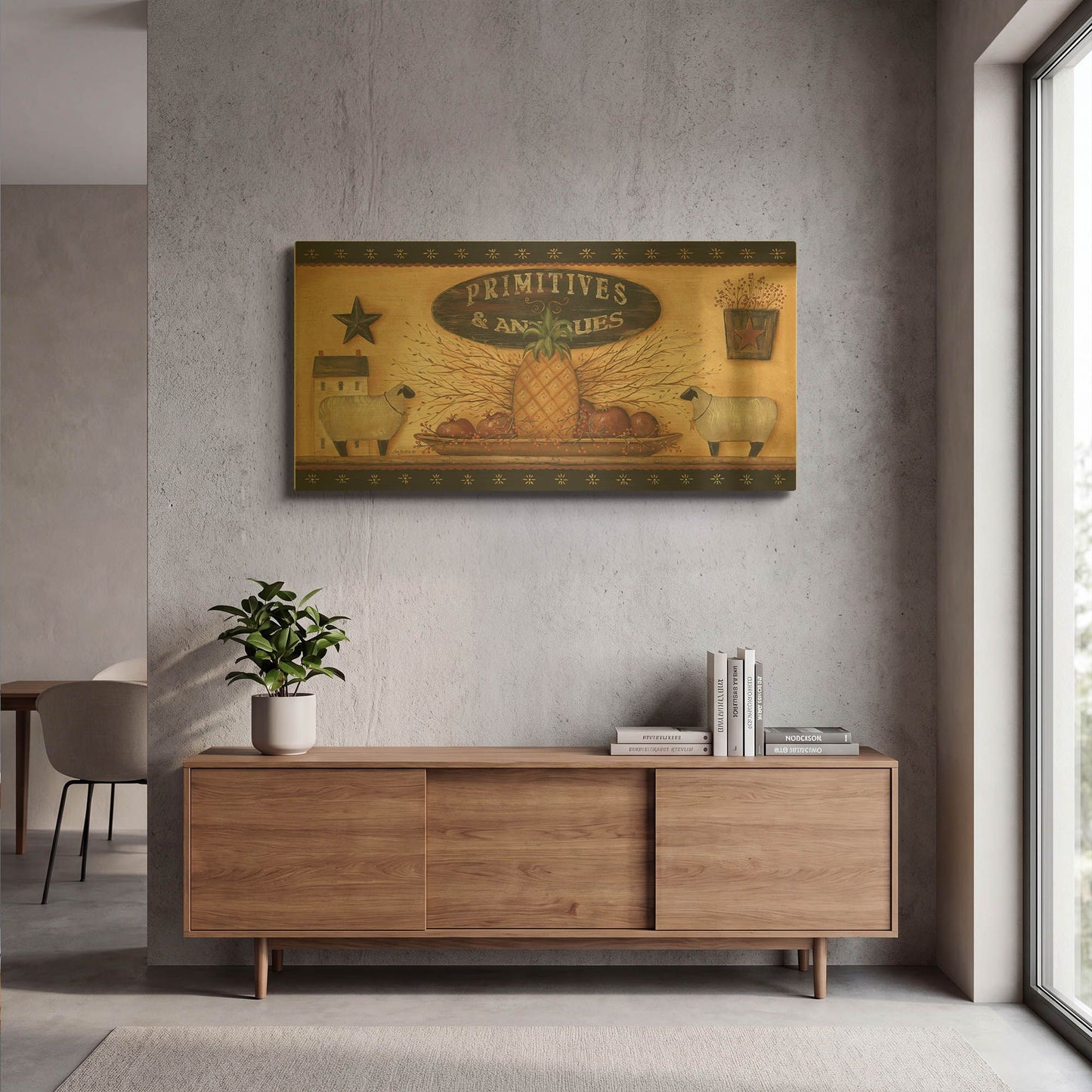 'Primitives & Antiques Shelf' By Pam Britton Gold Metal Wall Art