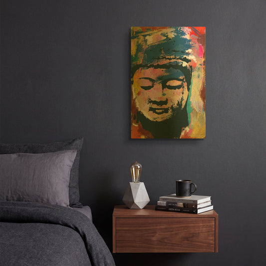'Painted Buddha' By Linda Woods Gold Metal Wall Art