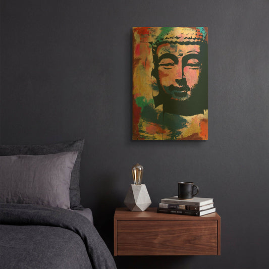 'Painted Buddha II' By Linda Woods Gold Metal Wall Art