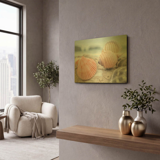 'Crescent Beach Shells 10' By Alan Blaustein Gold Metal Wall Art