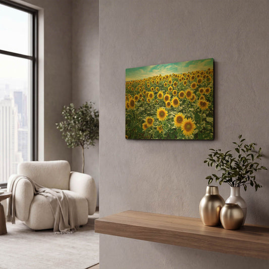 'Cortona Sunflowers 1' By Alan Blaustein Gold Metal Wall Art