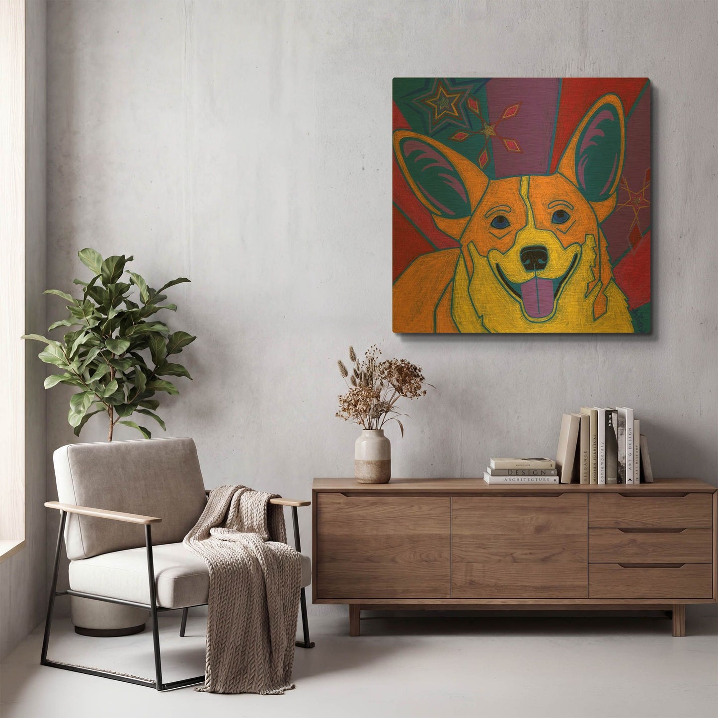 'Joyful Corgi' By Angela Bond Gold Metal Wall Art