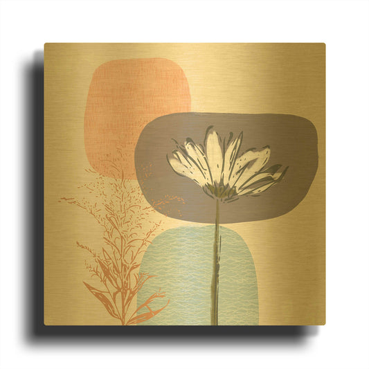 'Soft Floral II' By Linda Woods Gold Metal Wall Art
