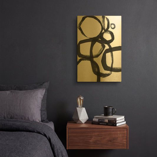 'Brushstroke Circles II' By Linda Woods Gold Metal Wall Art
