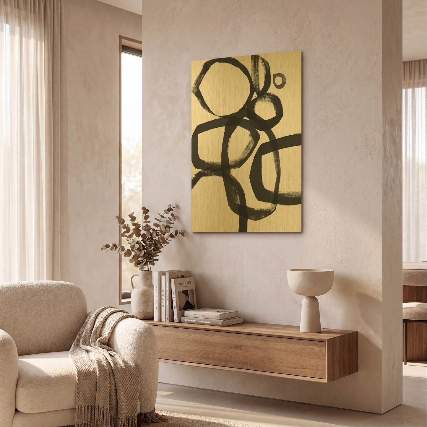 'Brushstroke Circles II' By Linda Woods Gold Metal Wall Art