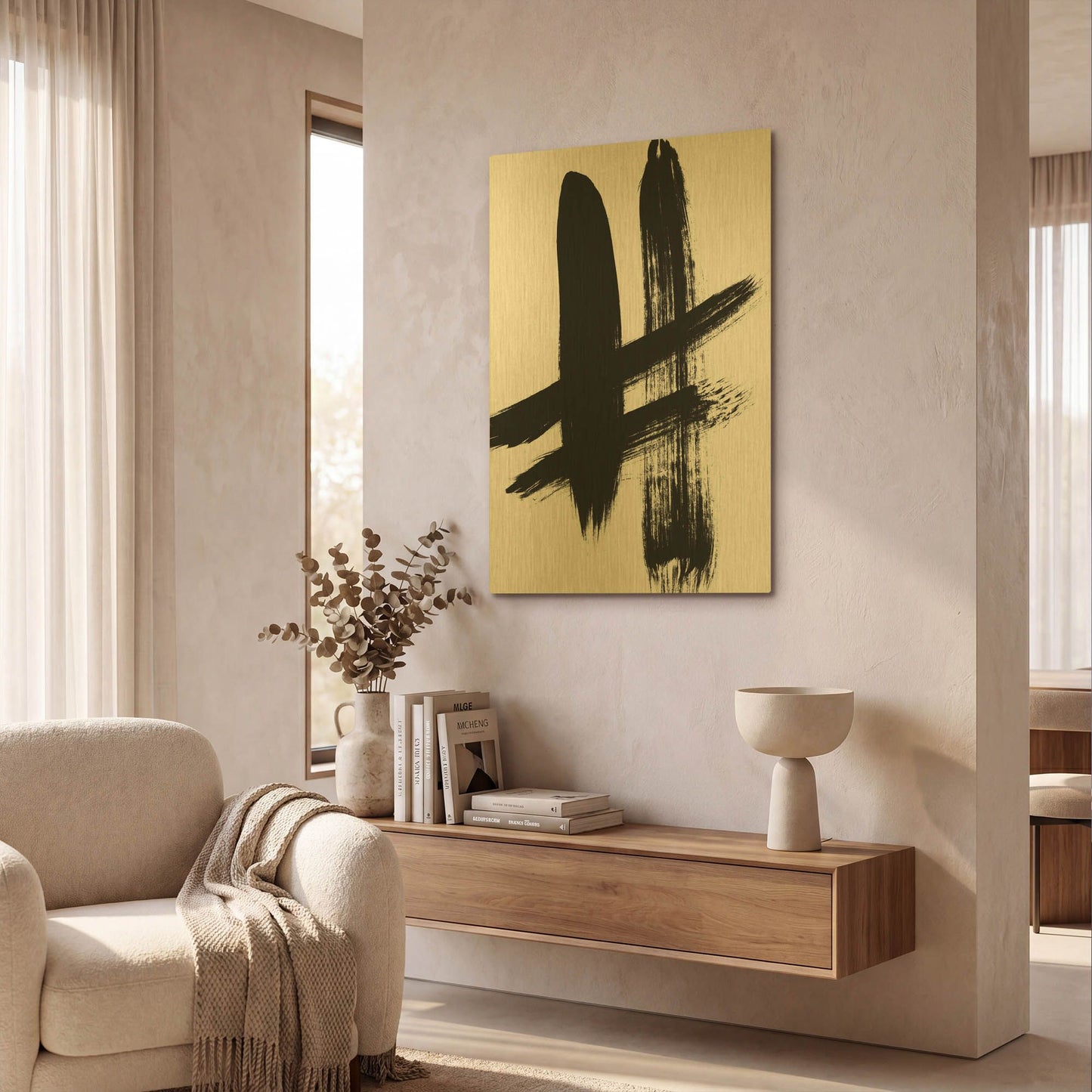 'Brushstrokes V' By Linda Woods Gold Metal Wall Art