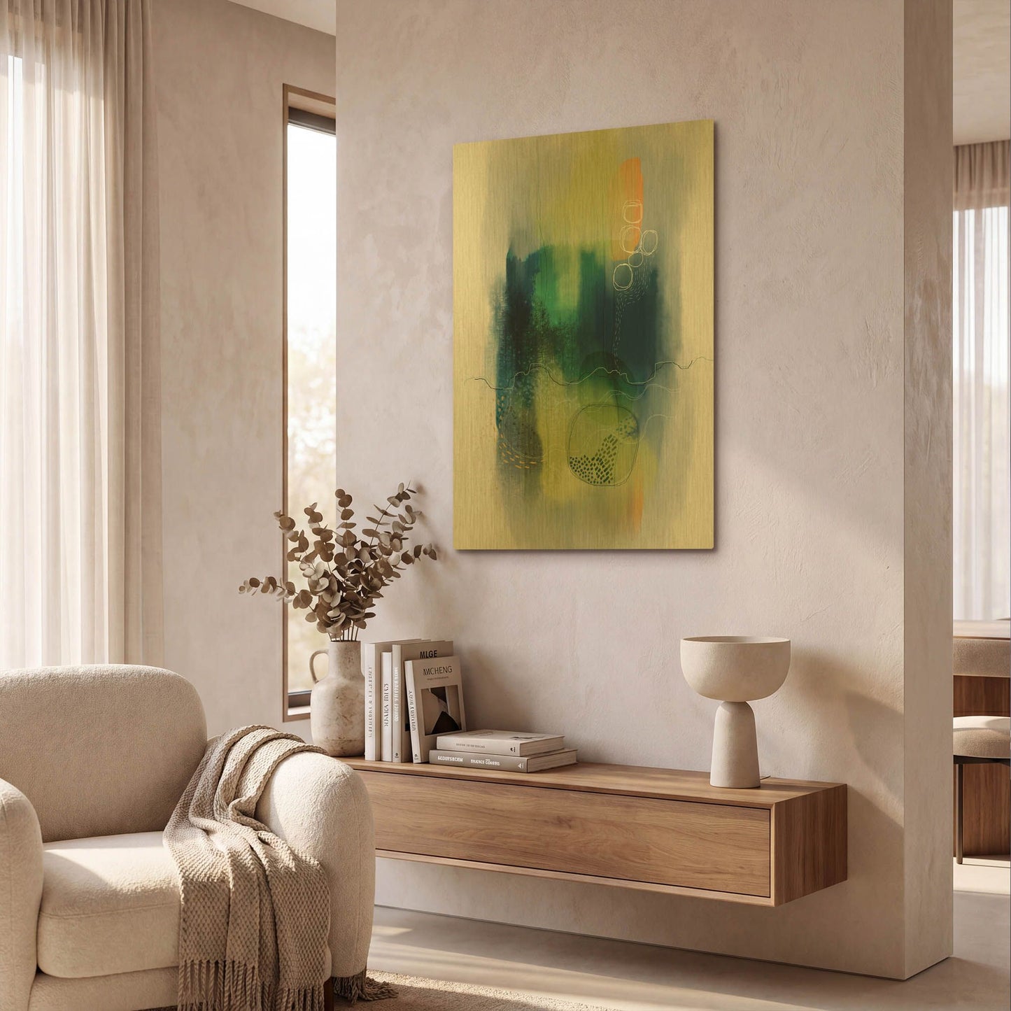 'Misty Mountain Lake' By Ishita Banerjee Gold Metal Wall Art