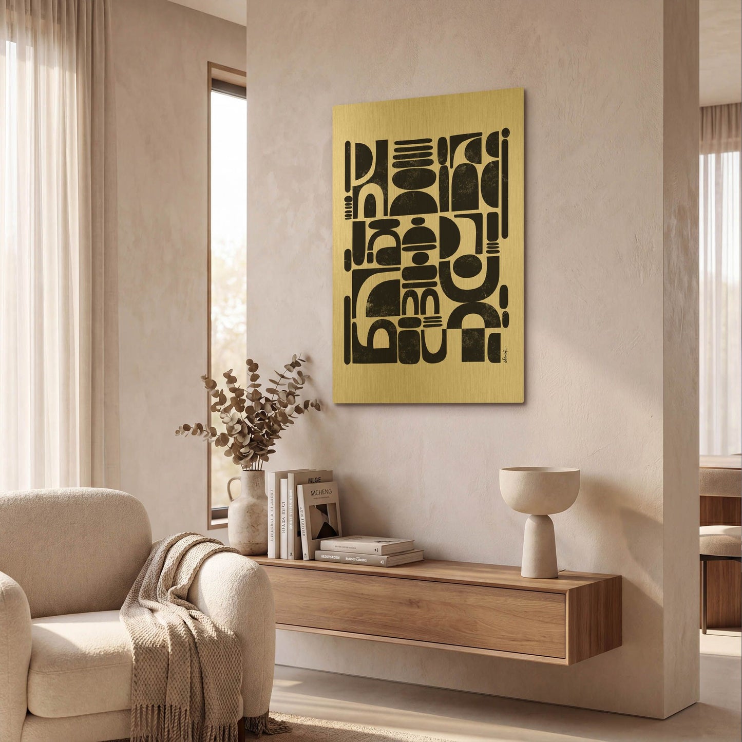 'Fragmented' By Ishita Banerjee Gold Metal Wall Art