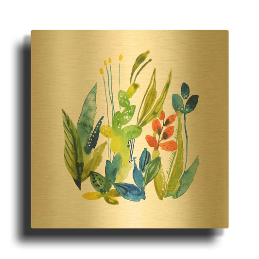 'English Garden 1' By Lesia Binkin Gold Metal Wall Art