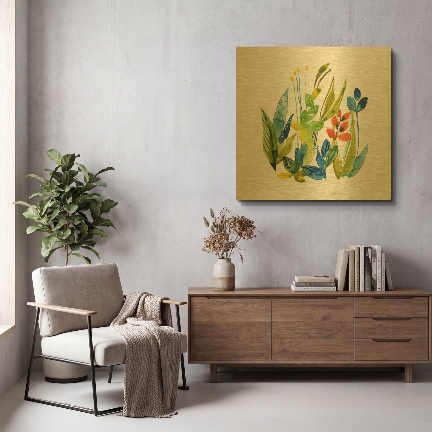'English Garden 1' By Lesia Binkin Gold Metal Wall Art