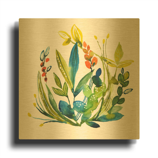 'English Garden 3' By Lesia Binkin Gold Metal Wall Art