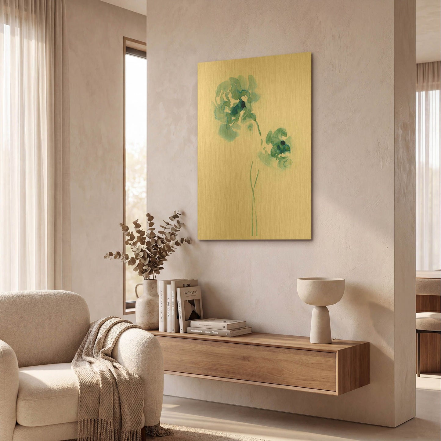 'Teal Florals' By Lesia Binkin Gold Metal Wall Art