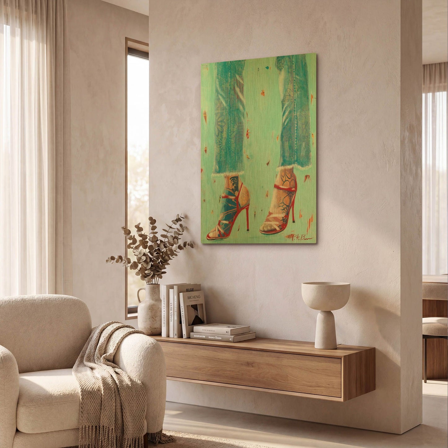 'Red Heels' By Pamela Beer Gold Metal Wall Art