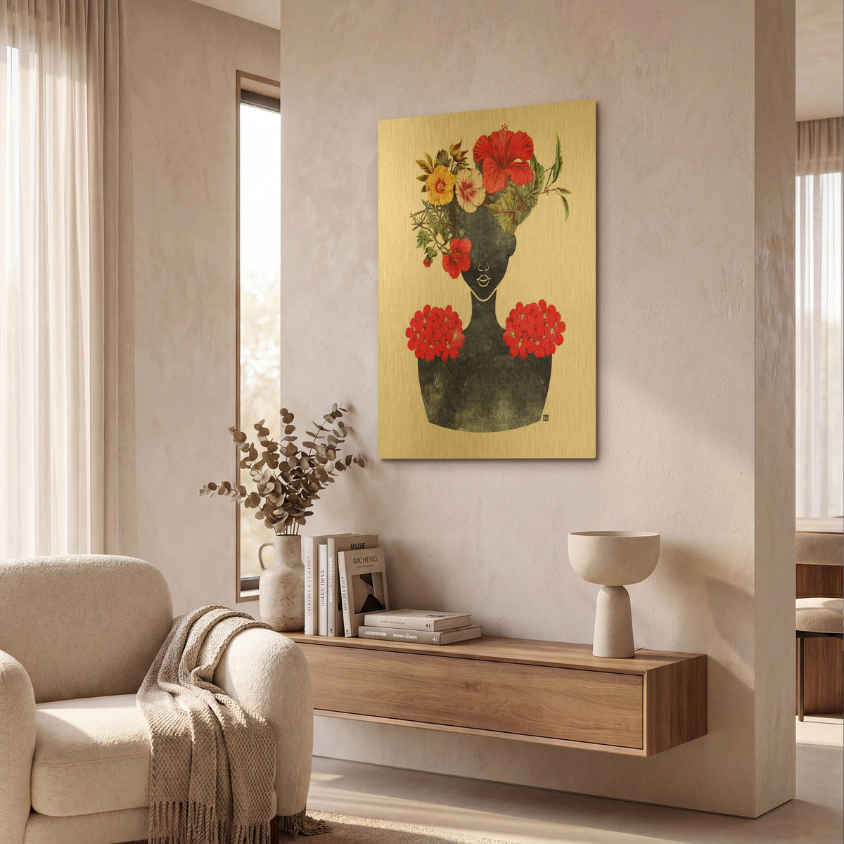 'Flower Crown Silhouette I' By Tabitha Brown Gold Metal Wall Art