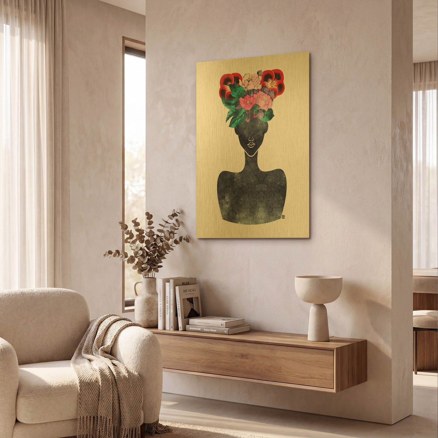'Flower Crown Silhouette II' By Tabitha Brown Gold Metal Wall Art