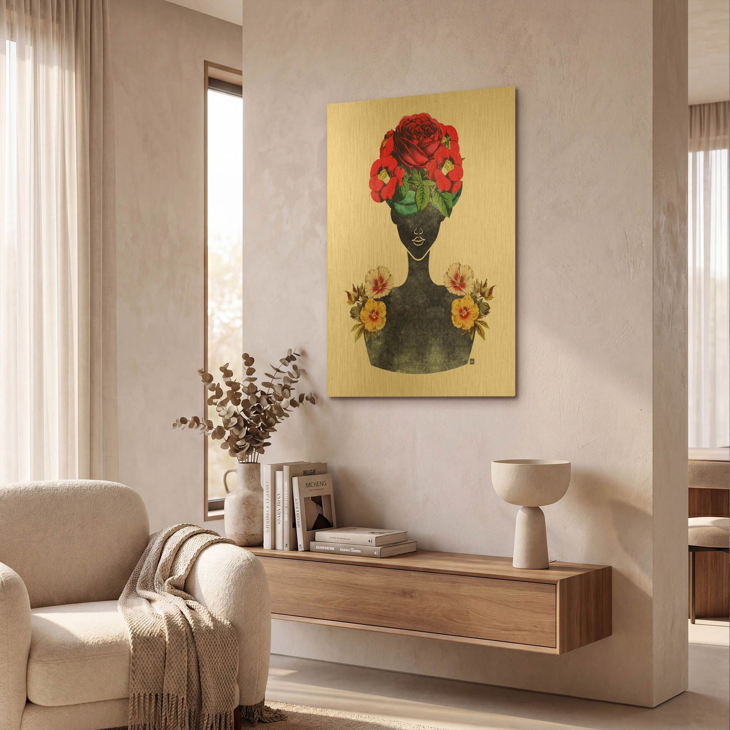 'Flower Crown Silhouette III' By Tabitha Brown Gold Metal Wall Art