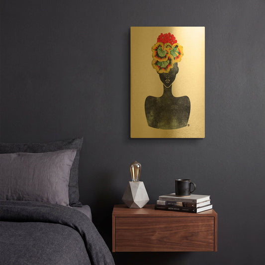 'Flower Crown Silhouette IV' By Tabitha Brown Gold Metal Wall Art