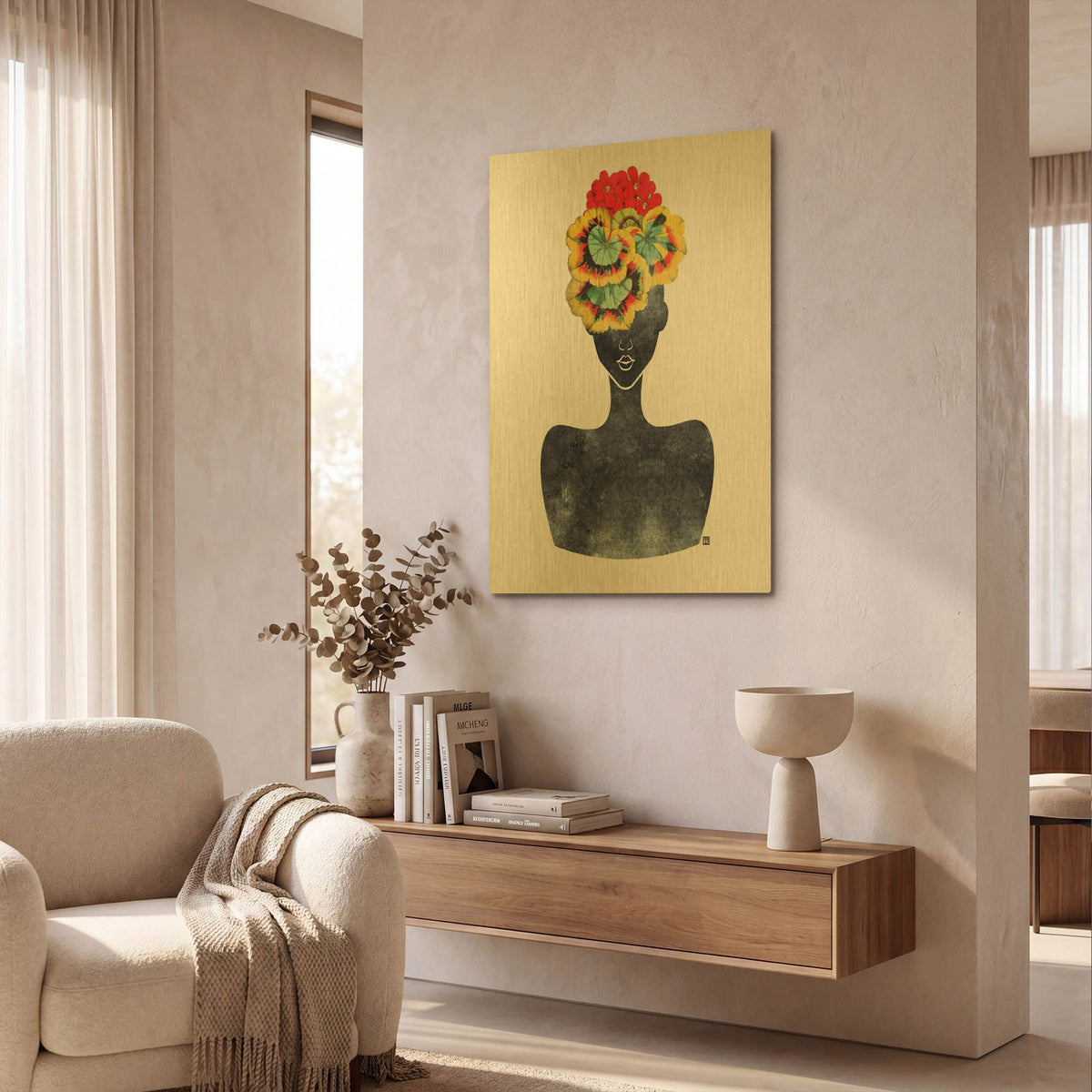 'Flower Crown Silhouette IV' By Tabitha Brown Gold Metal Wall Art