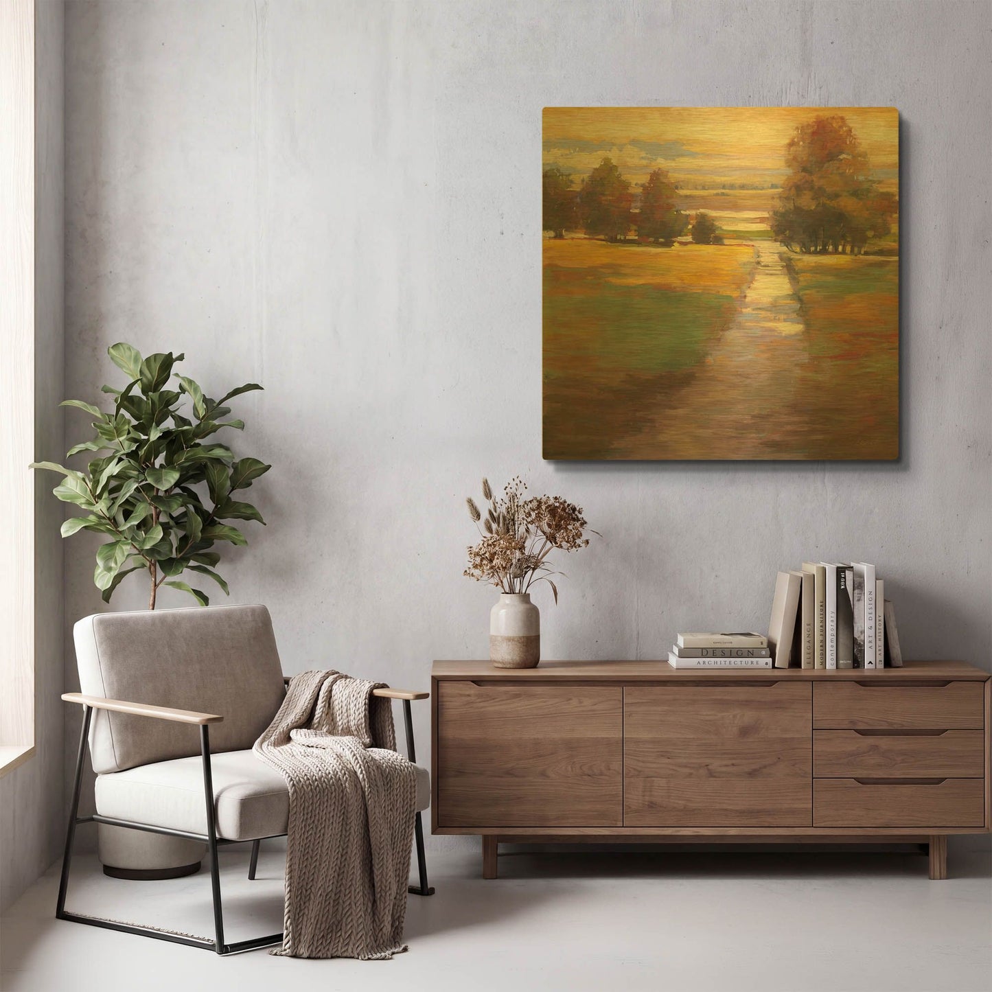 'October Path' By Carol Rowan Gold Metal Wall Art