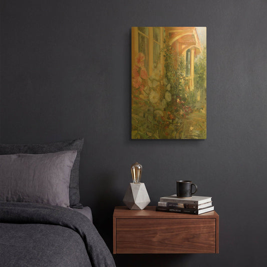 'Summer Hollyhocks' By Carol Rowan Gold Metal Wall Art