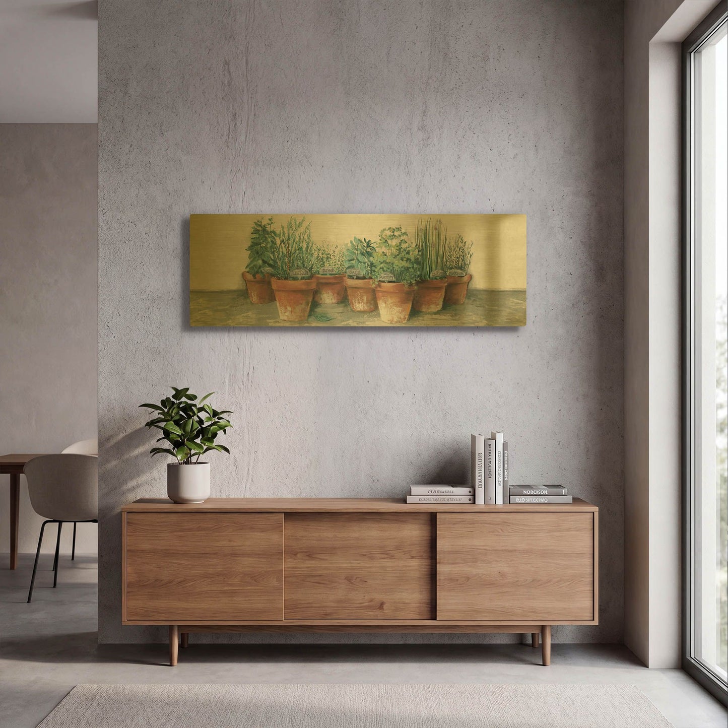 'Pots Of Herbs II Cottage V2' By Carol Rowan Gold Metal Wall Art