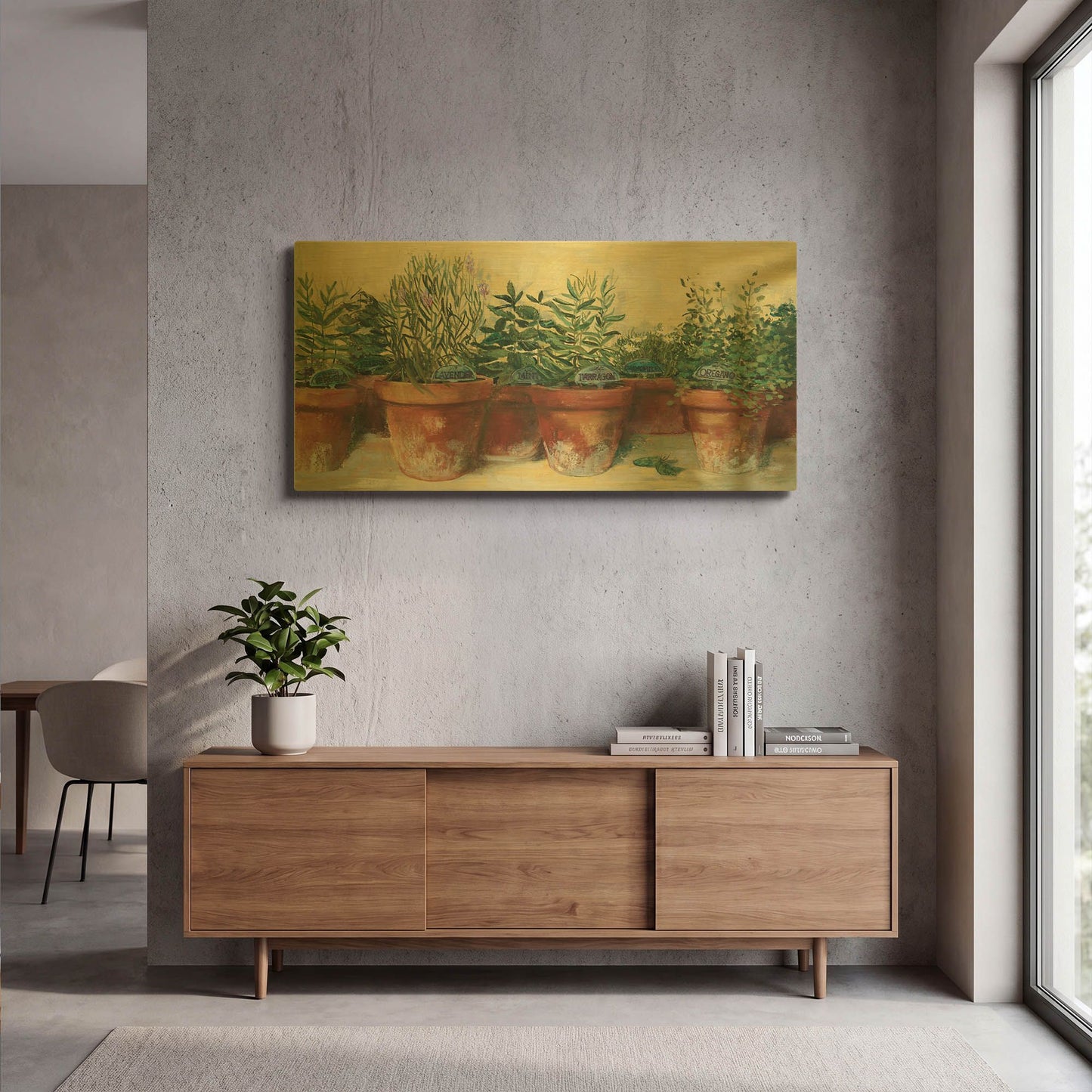 'Potted Herbs I' By Carol Rowan Gold Metal Wall Art