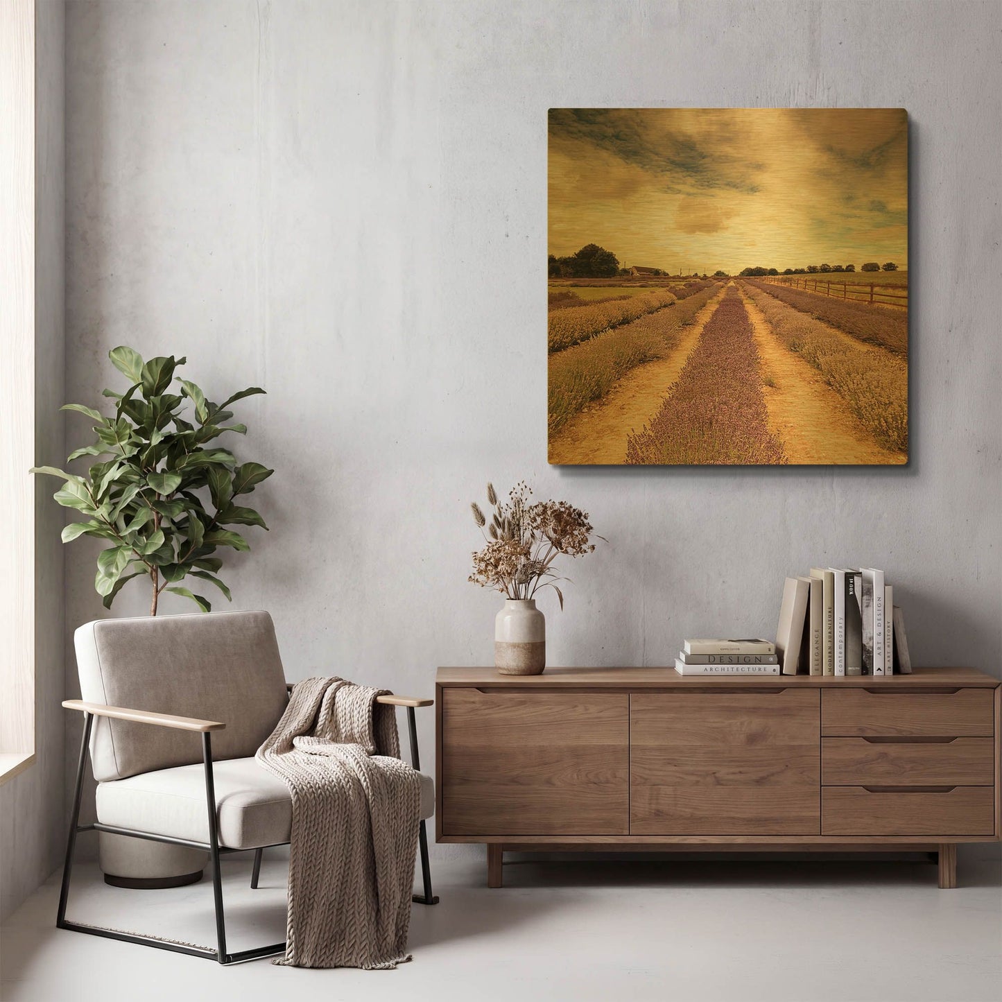 'Lavender Fields Forever' By Keri Bevan Gold Metal Wall Art