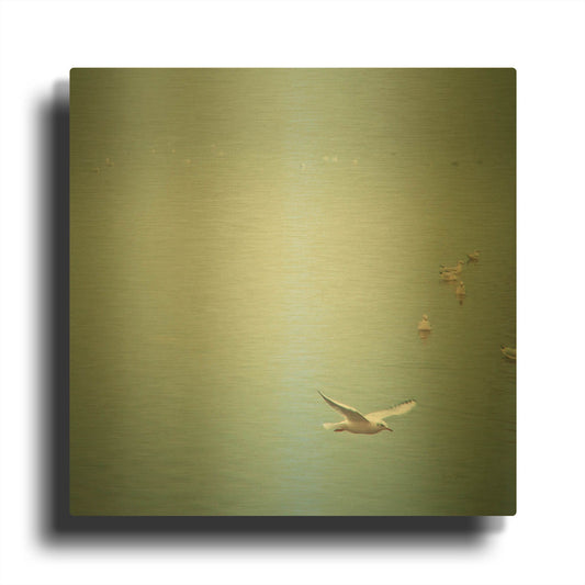 'Soul Birds Harbor Gray' By Keri Bevan Gold Metal Wall Art