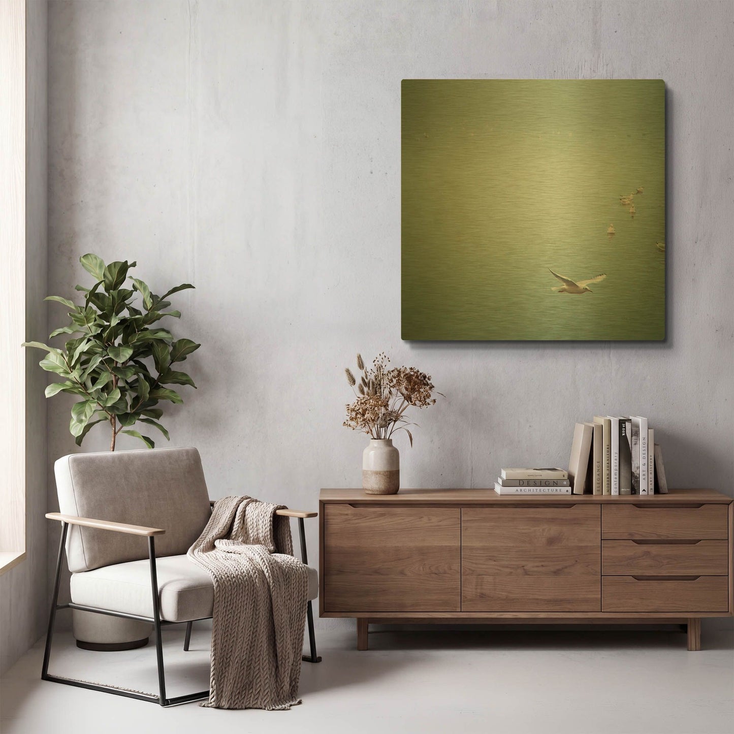 'Soul Birds Harbor Gray' By Keri Bevan Gold Metal Wall Art
