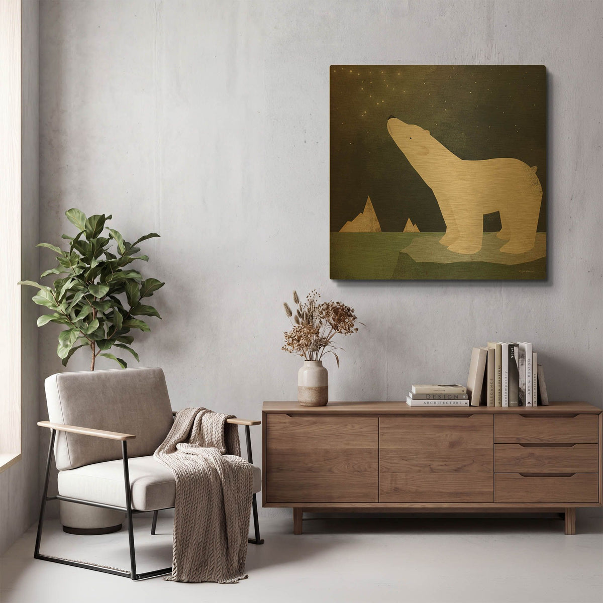 'Constellations Polar Bear' By Ryan Fowler Gold Metal Wall Art