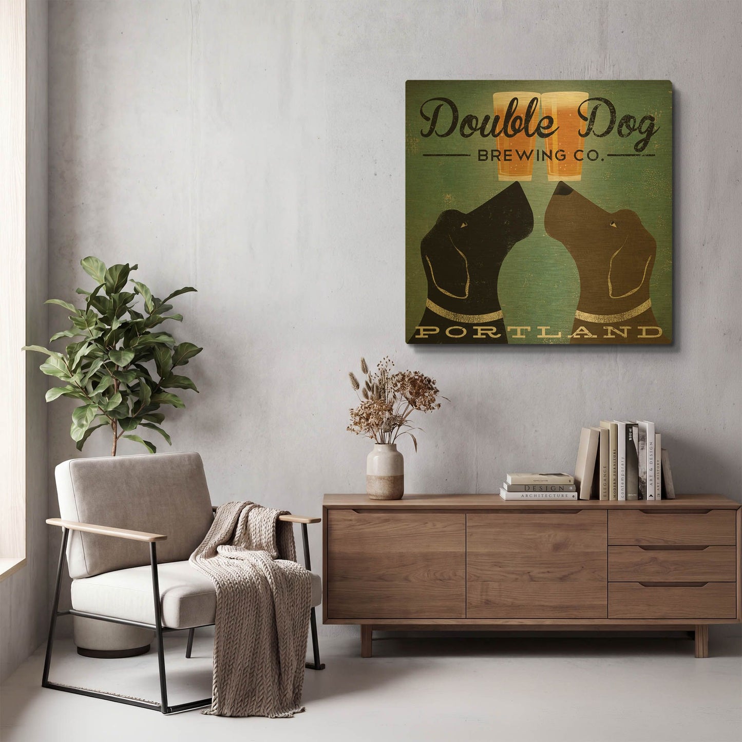 'Double Dog Brewing Co' By Ryan Fowler Gold Metal Wall Art