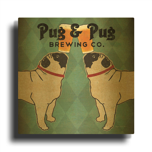 'Pug And Pug Brewing Square' By Ryan Fowler Gold Metal Wall Art