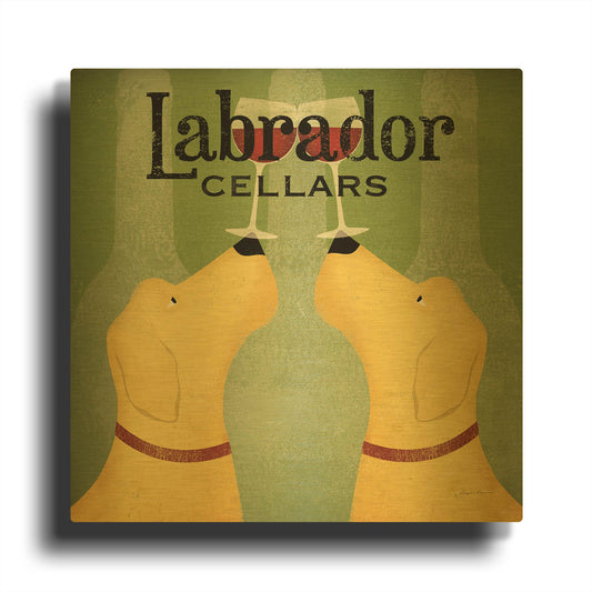 'Two Labrador Wine Dogs Square' By Ryan Fowler Gold Metal Wall Art