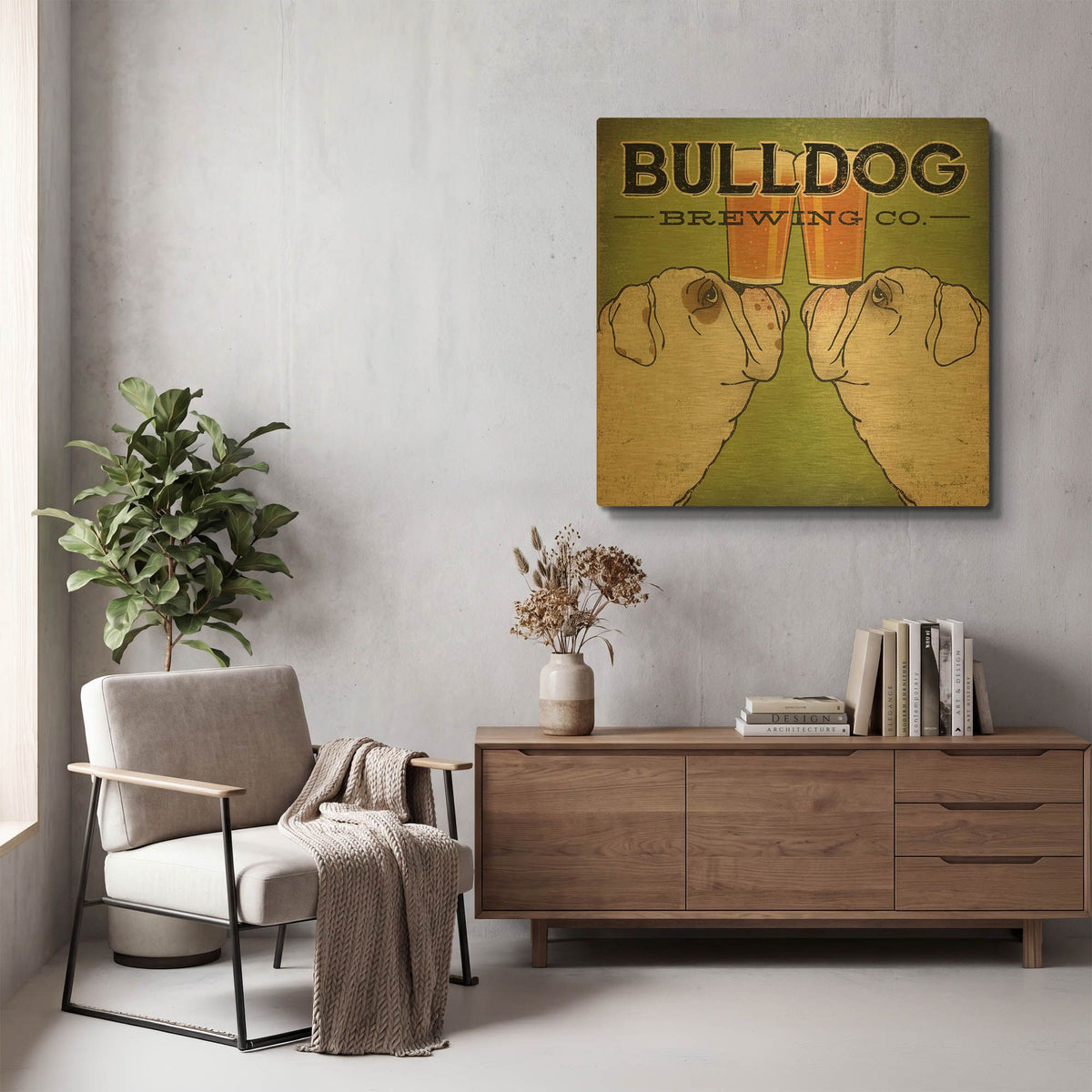 'Bulldog Brewing' By Ryan Fowler Gold Metal Wall Art