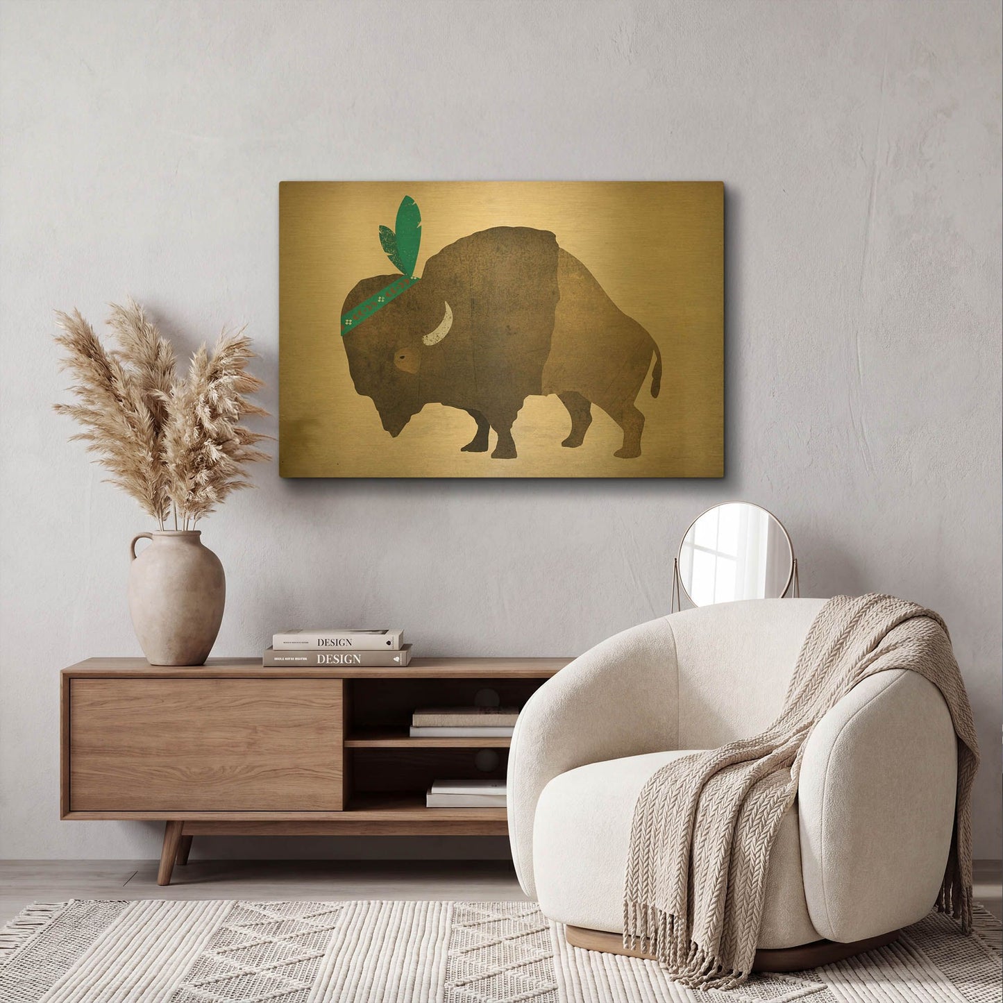 'Buffalo Bison III' By Ryan Fowler Gold Metal Wall Art