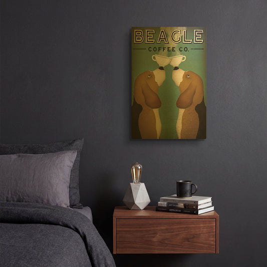'Beagle Coffee Co' By Ryan Fowler Gold Metal Wall Art