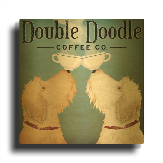 'Doodle Coffee Double III' By Ryan Fowler Gold Metal Wall Art