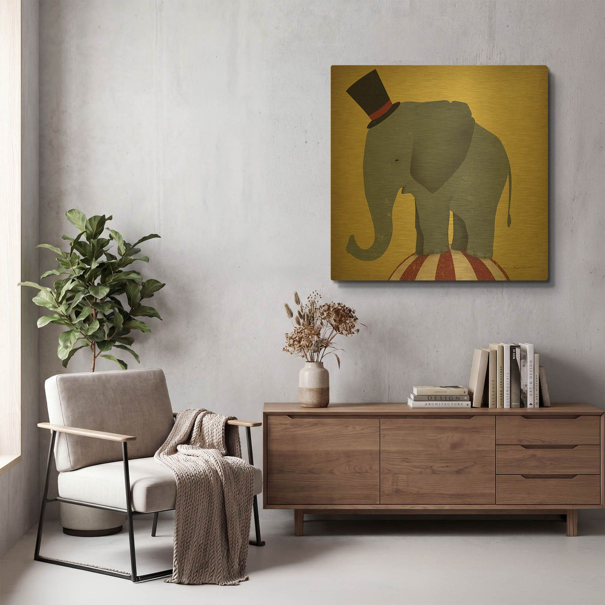 'Circus Elephant' By Ryan Fowler Gold Metal Wall Art