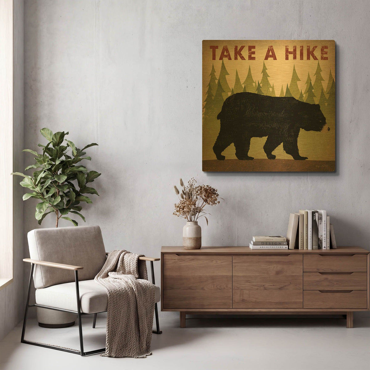 'Take A Hike Black Bear' By Ryan Fowler Gold Metal Wall Art