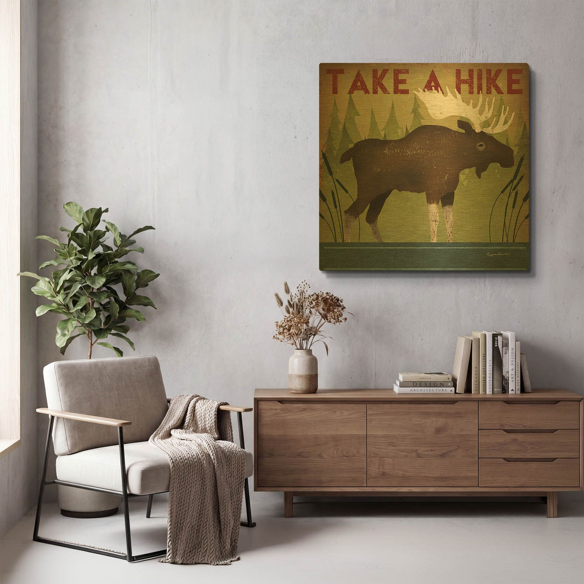 'Take A Hike Moose' By Ryan Fowler Gold Metal Wall Art